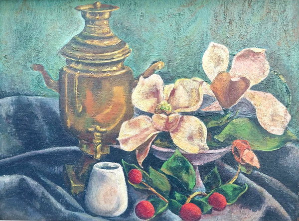 Jackson Pollock Very Early Original Vintage 1929 Avant Garde Still Life Oil Painting Study Samovar Tiare Tahiti Manual Arts High School LA CA