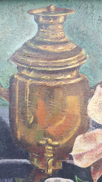 Jackson Pollock Very Early Original Vintage 1929 Avant Garde Still Life Oil Painting Study Samovar Tiare Tahiti Manual Arts High School LA CA