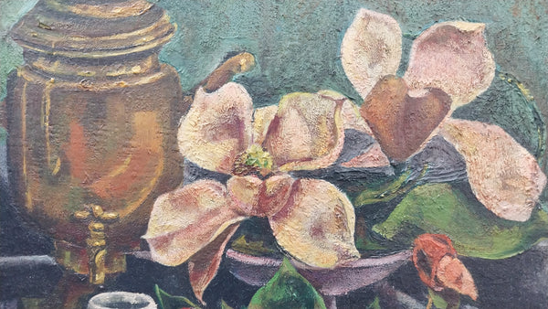 Jackson Pollock Very Early Original Vintage 1929 Avant Garde Still Life Oil Painting Study Samovar Tiare Tahiti Manual Arts High School LA CA