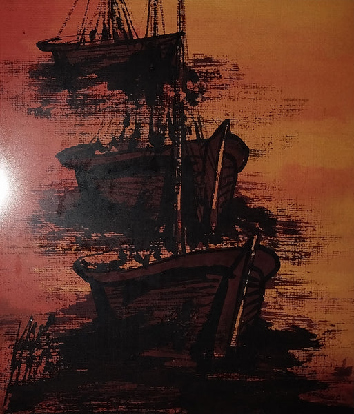 Alex Dzigursky Original Vintage "Delta" Sunset Seascape California Coastal Fishing Boats Maritime Oil Painting