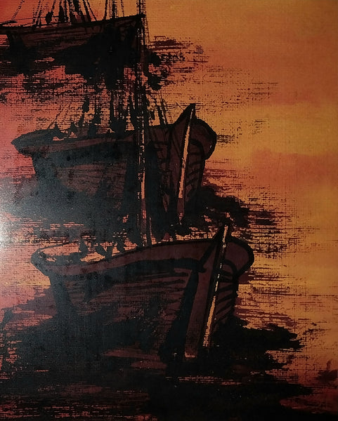 Alex Dzigursky Original Vintage "Delta" Sunset Seascape California Coastal Fishing Boats Maritime Oil Painting