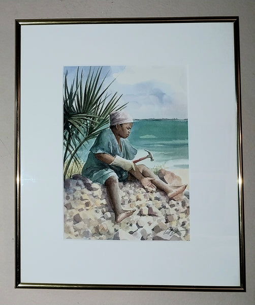 Robert J. Demarest Rare Original Florida Seaside Figurative Portrait Fishing Genre Fine Art Watercolor Painting