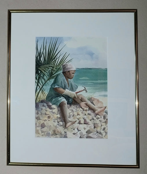 Robert J. Demarest Rare Original Florida Seaside Figurative Portrait Fishing Genre Fine Art Watercolor Painting