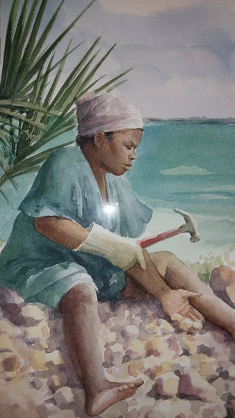 Robert J. Demarest Rare Original Florida Seaside Figurative Portrait Fishing Genre Fine Art Watercolor Painting