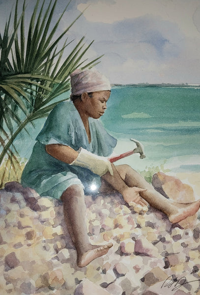 Robert J. Demarest Rare Original Florida Seaside Figurative Portrait Fishing Genre Fine Art Watercolor Painting