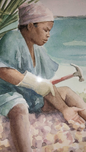 Robert J. Demarest Rare Original Florida Seaside Figurative Portrait Fishing Genre Fine Art Watercolor Painting
