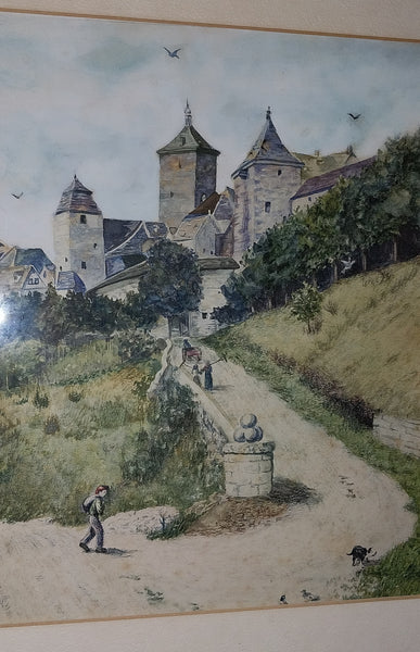 Walter Frederick Roofe Tyndale Original 1900 Antique Rothenburg ob ter Tauber Bavaria Germany Orientalism Watercolor Painting