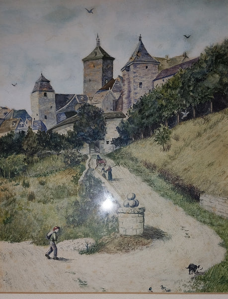 Walter Frederick Roofe Tyndale Original 1900 Antique Rothenburg ob ter Tauber Bavaria Germany Orientalism Watercolor Painting