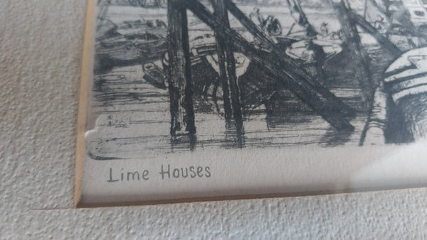 James Abbott McNeill Whistler Antique 19th Century Hand Signed and Titled Lime Houses Etching Drypoint 1859 Thames Set Print