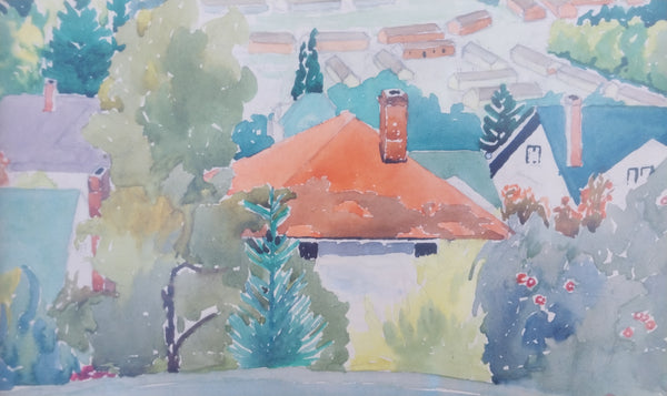 Millard Sheets Original Padua Hills Claremont California Regionalism Hilltop Landscape Vintage Mid Century Watercolor Painting