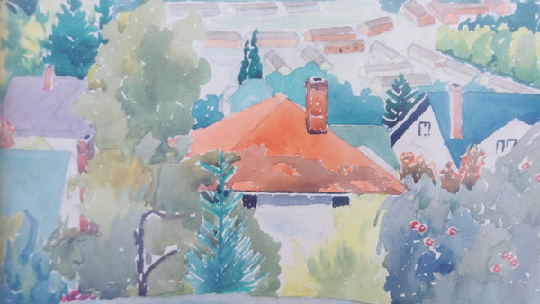 Millard Sheets Original Padua Hills Claremont California Regionalism Hilltop Landscape Vintage Mid Century Watercolor Painting