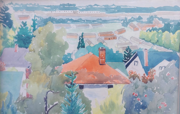 Millard Sheets Original Padua Hills Claremont California Regionalism Hilltop Landscape Vintage Mid Century Watercolor Painting