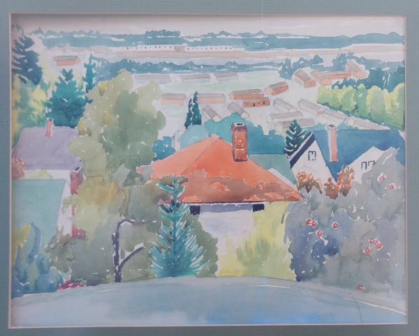Millard Sheets Original Padua Hills Claremont California Regionalism Hilltop Landscape Vintage Mid Century Watercolor Painting