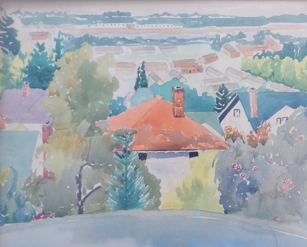 Millard Sheets Original Padua Hills Claremont California Regionalism Hilltop Landscape Vintage Mid Century Watercolor Painting