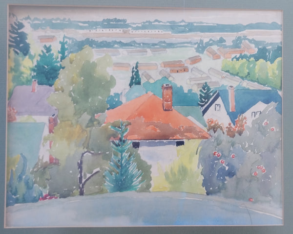 Millard Sheets Original Padua Hills Claremont California Regionalism Hilltop Landscape Vintage Mid Century Watercolor Painting