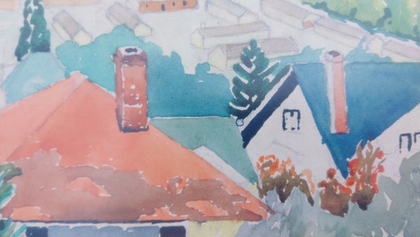 Millard Sheets Original Padua Hills Claremont California Regionalism Hilltop Landscape Vintage Mid Century Watercolor Painting