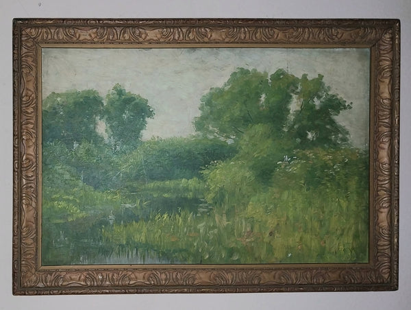 Frank Weston Benson Original Antique The Ten American Painters Tonalism Impressionist Maine Marsh River Scene Landscape Oil Painting