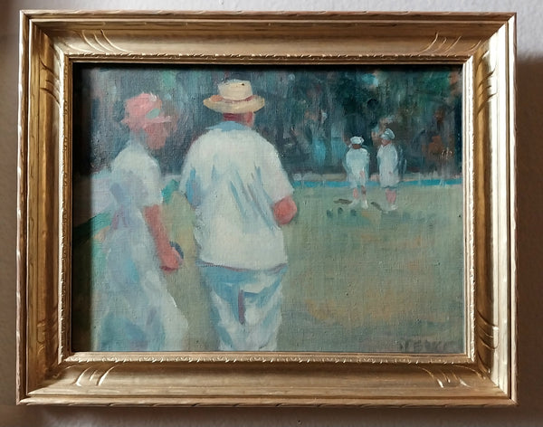 Gilbert Spencer RA Original British Slade School Modernist Post War Cookham Bowling Green Oil Painting
