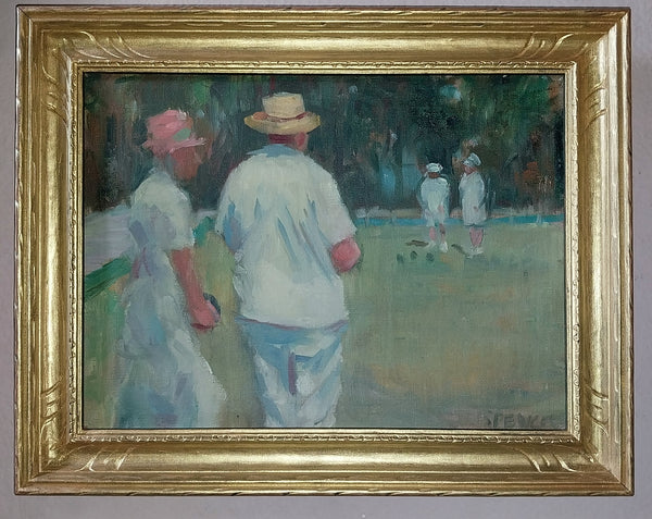 Gilbert Spencer RA Original British Slade School Modernist Post War Cookham Bowling Green Oil Painting