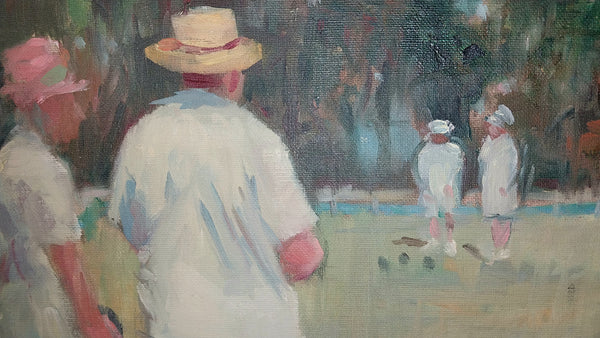 Gilbert Spencer RA Original British Slade School Modernist Post War Cookham Bowling Green Oil Painting