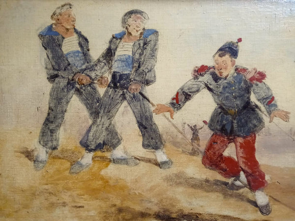 Albert Guillaume 19th Century Original Antique Paris France Franco Prussian Battle Belle Epoque Genre Illustration Oil Painting French Navy Humorous Caricature Artwork