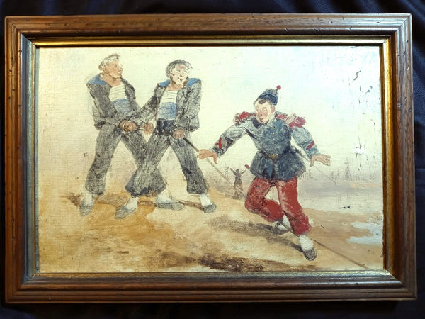 Albert Guillaume 19th Century Original Antique Paris France Franco Prussian Battle Belle Epoque Genre Illustration Oil Painting French Navy Humorous Caricature Artwork