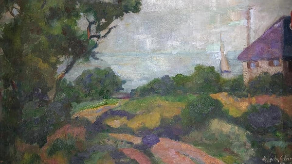 Alson Skinner Clark Original California Plein Air Vintage Impressionist Landscape With Seascape Sailboat & Cottage Oil Painting