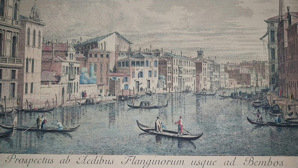 Antonio Visentini Original 18th Century Antique Aquatint Painting Engraving Grand Canal From Palazzo Flangini to Palazzo Bembo