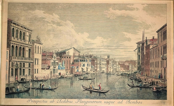 Antonio Visentini Original 18th Century Antique Aquatint Painting Engraving Grand Canal From Palazzo Flangini to Palazzo Bembo