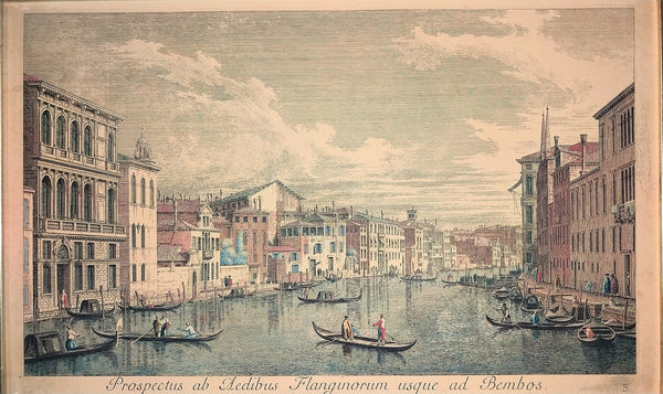 Antonio Visentini Original 18th Century Antique Aquatint Painting Engraving Grand Canal From Palazzo Flangini to Palazzo Bembo