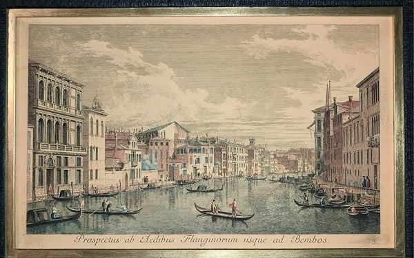 Antonio Visentini Original 18th Century Antique Aquatint Painting Engraving Grand Canal From Palazzo Flangini to Palazzo Bembo