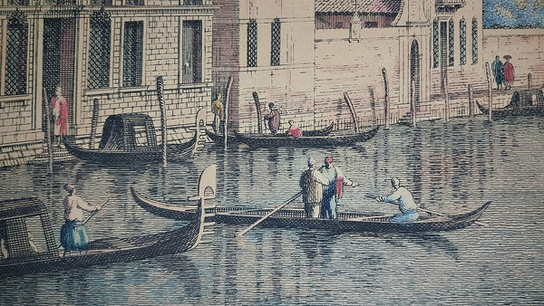 Antonio Visentini Original 18th Century Antique Aquatint Painting Engraving Grand Canal From Palazzo Flangini to Palazzo Bembo