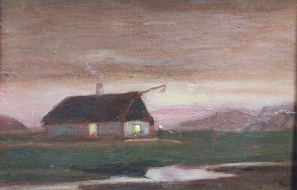 Arthur Mathews Original California Tonalism American Arts & Crafts Era Movement Atmospheric Landscape with Figure Antique Oil Painting