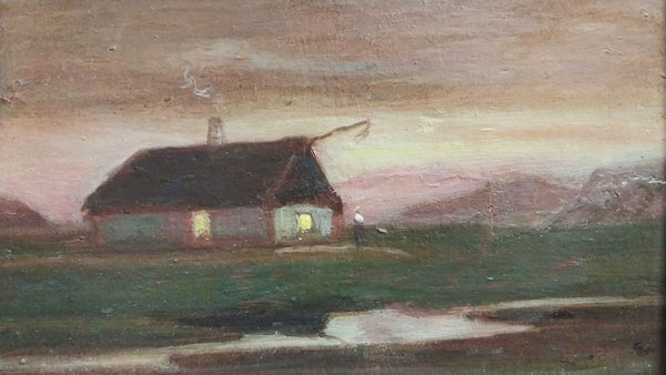 Arthur Mathews Original California Tonalism American Arts & Crafts Era Movement Atmospheric Landscape with Figure Antique Oil Painting