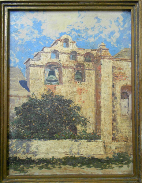 Benjamin Chambers Brown Vintage Antique Original California Plein Air Impressionist Fine Art Oil Painting of San Gabriel Mission