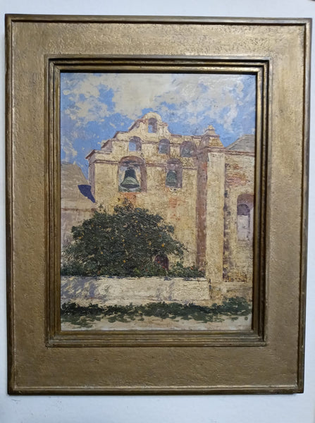 Benjamin Chambers Brown Vintage Antique Original California Plein Air Impressionist Fine Art Oil Painting of San Gabriel Mission