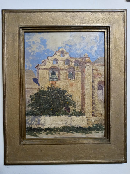 Benjamin Chambers Brown Vintage Antique Original California Plein Air Impressionist Fine Art Oil Painting of San Gabriel Mission