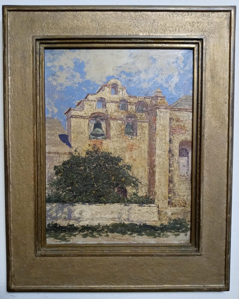 Benjamin Chambers Brown Vintage Antique Original California Plein Air Impressionist Fine Art Oil Painting of San Gabriel Mission