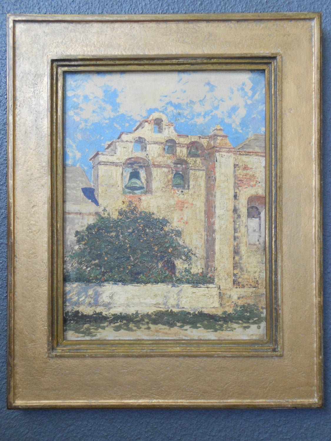 Benjamin Chambers Brown Vintage Antique Original California Plein Air Impressionist Fine Art Oil Painting of San Gabriel Mission