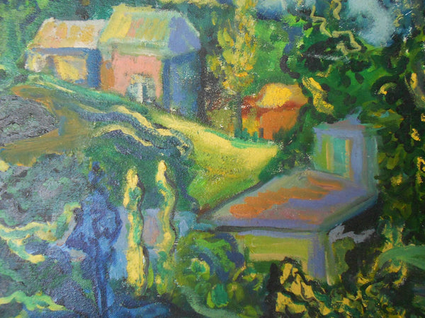 Carlo Levi Original Vintage Italian Hillside Village of Eboli Italy Expressionist Landscape Oil Painting