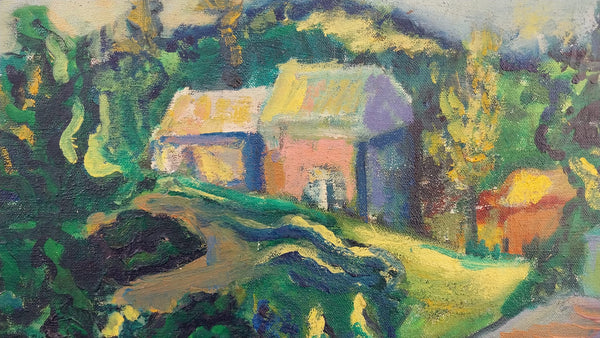 Carlo Levi Original Vintage Italian Hillside Village of Eboli Italy Expressionist Landscape Oil Painting