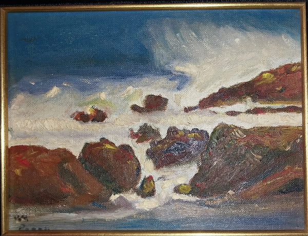 Clara Greenleaf Perry Original Vintage Massachusetts American Impressionism Oil Painting Surf and Rocks Seascape