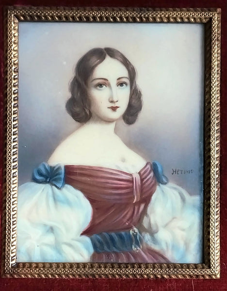 Claude Charles Antoine Berny d’Ouville Original 19th Century Antique French Miniature on Ivory Watercolor Painting