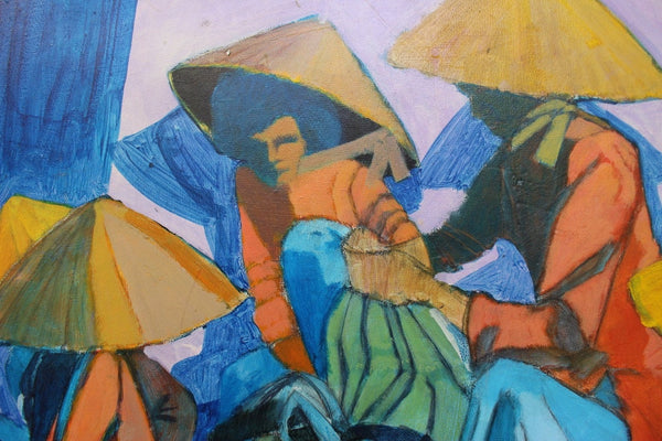 David Fairrington Original Vintage American Modernist Oil Painting "The Ladies" 1968 Vietnam