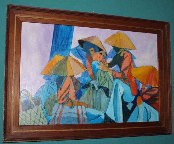 David Fairrington Original Vintage American Modernist Oil Painting "The Ladies" 1968 Vietnam