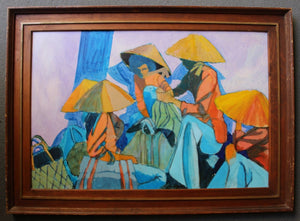 David Fairrington Original Vintage American Modernist Oil Painting "The Ladies" 1968 Vietnam