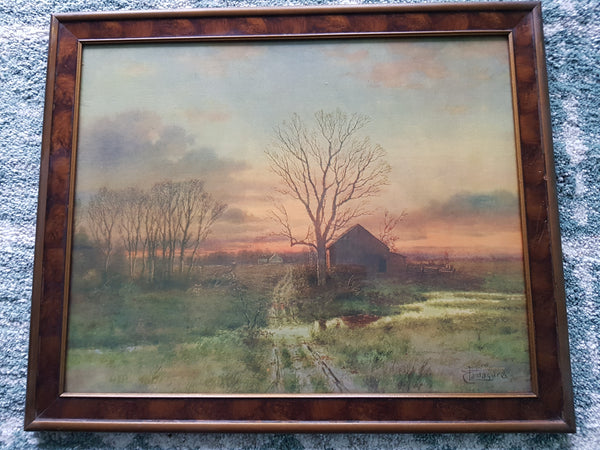 Edwin Lamasure Attributed Original Antique American Impressionist Landscape Oil Painting Connecticut Barn Clearing After a Storm