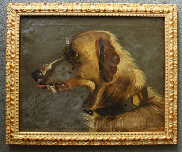 Sir Edwin Henry Landseer Manner Original Antique 19th Century British Oil on Canvas Painting of a Deerhound Dog