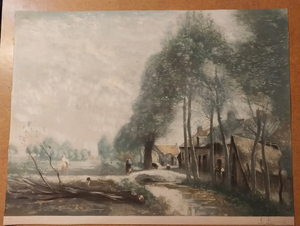 Jean Baptiste Camille Corot Rare Antique 19th Century Signed Numbered 4 / 200 Lithograph Print The Sin-le-Noble Road Near Douai 1873