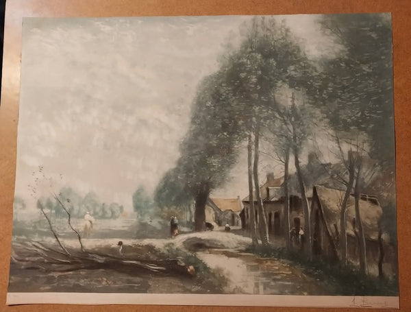 Jean Baptiste Camille Corot Rare Antique 19th Century Signed Numbered 4 / 200 Lithograph Print The Sin-le-Noble Road Near Douai 1873